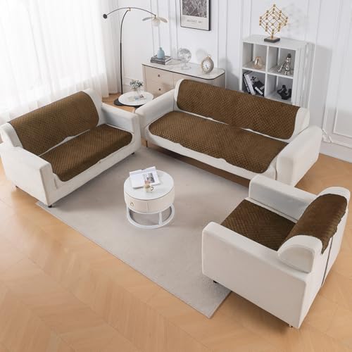 Image of HOKIPO Quilted Sofa Cover 6 Seater Set - Washable 3+2+1 Sofa Panel for Seat & Back | 'Quilt Classic' Light Coffee (IN-927+926+925 * 2-LCY)