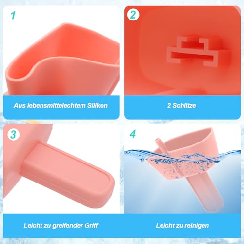 ZYNERY 4 Stück Silikon Eishalterung Kinder Wiederverwendbar Eis Tropfschutz mit Reinigungsbürsten und Aufkleber, Mehrfarbig Tropffreie Eis am Stiel Halterung Kinder