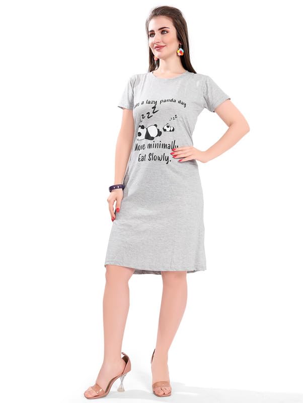 Image of Printed Knee Length Pocket Night Dresses for Women | Cat Lovers | Premium Soft Cotton Nighty | Sky Blue