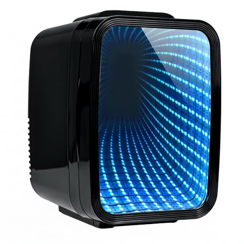 Crystals 4/10/15L Litre Mini Fridge Table Top Small Fridge Cooler & Warmer for Car Bedrooms Desk Office 12V DC - 220 AC Mini Fridge for Bedrooms (RGB Infinity - BLACK 4L Lights)