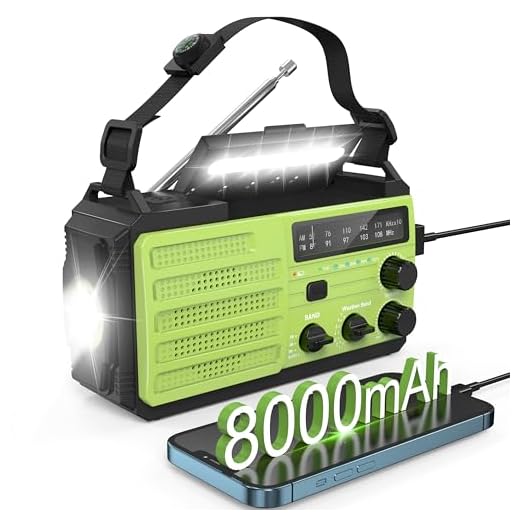 Hand Crank Radio,AMFM NOAA Weather Alert, Survival, Solar Powered with Super Bright Flashlight,Phone Charger,SOS Alarm,Compass for Hurricane,Outdoor Emergency, 8000mAh, 2023 Newest