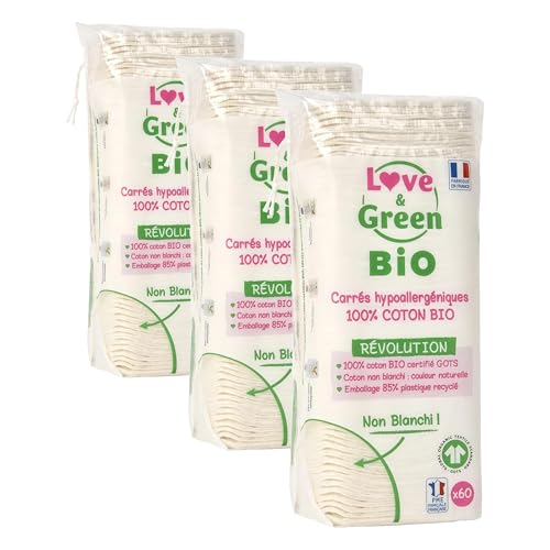 Love & Green BIO Cotons Carrés x60 (Lot de 3)