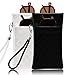 FEISEDY 2Pack Double Glasses Case Soft Eyeglass Pouch Squeeze Top Sunglasses Bag with Wrist Strap B0363 Pu Black+White