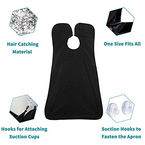 Beard Apron, Non-Stick Shaving Hair Catcher for Men with 2 Suction Cups, Waterproof Beard Bib Cape Grooming set for Trimming, Best Fathers Gifts for Men - Black