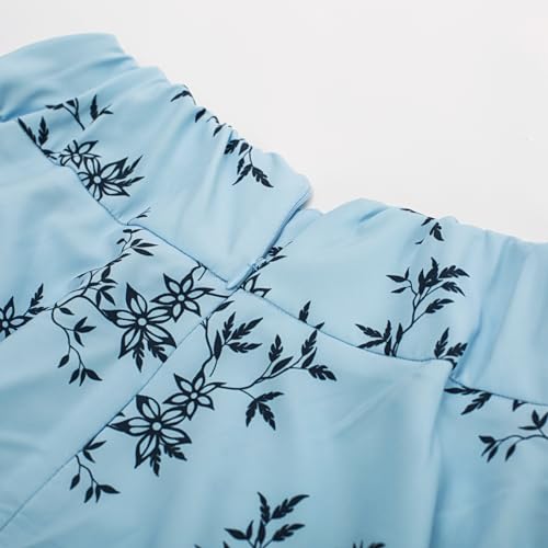 Belle Poque Boho Floral Skirt Blue Skirt Pockets Below Knee Length Skirts For Women Black Blue Flower S thumb #4