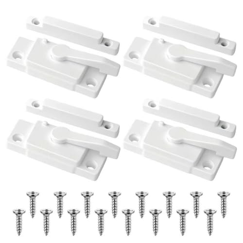 4 Pcs Window Locks Replacement Window Locks Sliding Window Sash Locks Durable White Cam Locks for Single and Double-Hung Windows Secure Vertical and Horizontal Sliding Window Installation
