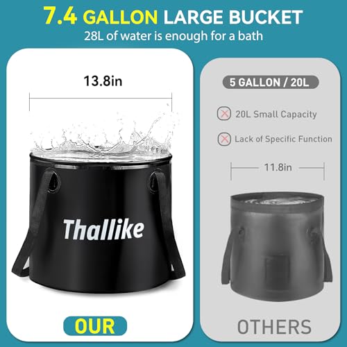 Thallike Portable Hot Shower for Camping Shower Tent Kit, 1000W Immersion Heater, Rechargeable Camping Shower Pump, Pop Up Shower Tent with 6.6 Gallons Folding Bucket for Adults Outdoor - Thumbnail 4