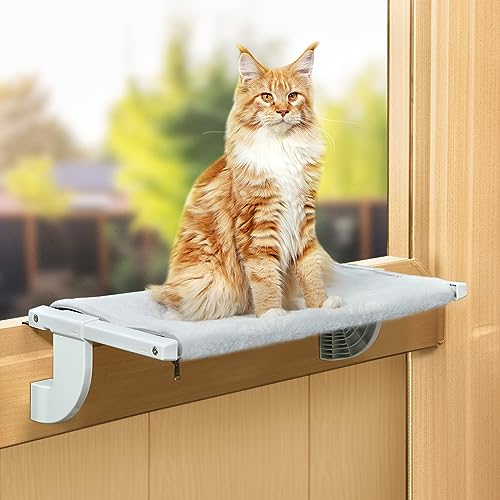 GUUSII HOME 猫ハンモック ねこベッド 掛け式猫ハンモック ねこハンモック 猫ベッド 窓際用 窓掛け式 ベッド 棚掛け ねこ はんもっく ねこソファ 猫窓パーチ 猫窓ハンモック 屋内用 頑丈 調節可能 耐久性 安定 猫用ベッド 省スペース 洗濯可能 大型猫 適用 (グレー, S(長さ56cm))