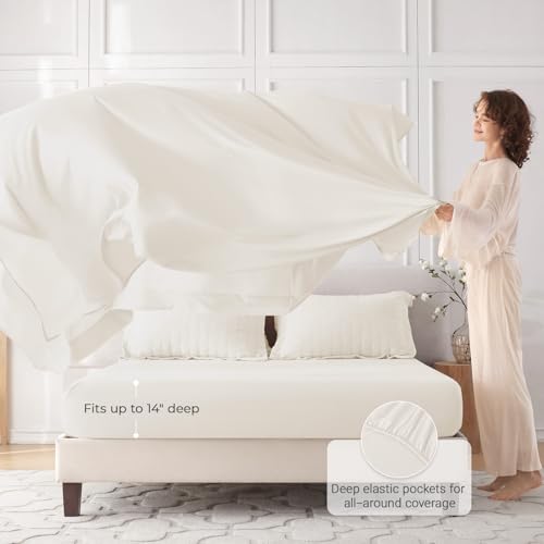Image of MUXHOMO 7 Pieces Oversized Queen Comforter Set, Seersucker Bed in a Bag Oversized Queen Size, All Season Luxury Bedding Set with Comforter, Flat Sheet, Fitted Sheet, Pillowcases & Shams, Ivory
