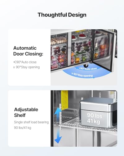 Image of VEVOR 72 inchW Commercial Refrigerator, 18.7 Cu. Ft Sandwich Prep Refrigerated Table, Mega Top Food Prep Fridge with 30 Pans and Cutting Board, Stainless Steel Salad Prep Cooler for Restaurant, Food Truck