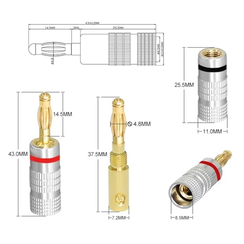 Conectores banana de doble tornillo en ángulo recto para cable altavoz 6