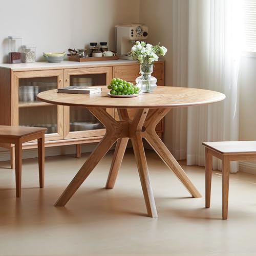 YESWOOD Table à Manger en Chêne Massif, Table 4 à 6 Personnes, Style Moderne, Table Ronde pour Salle à Manger, 120 x 120 x 74,8 cm, Chêne Naturel