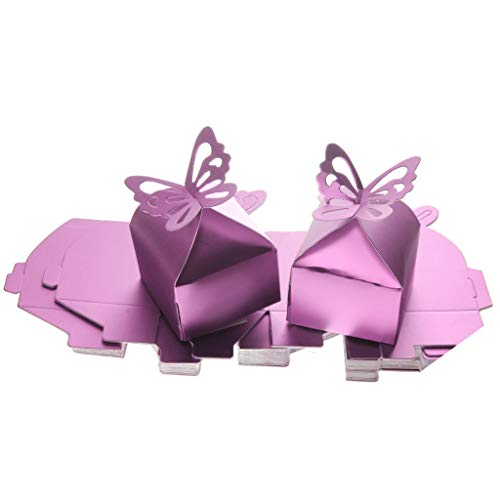 Tubayia Lot de 100 boîtes à dragées en papier - Motif papillon - Violet clair - Pour mariage, fête, baptême