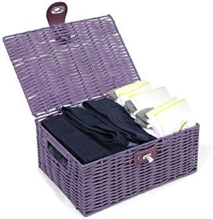 ARPAN Small Resin Woven Storage Basket Box With Lid & Lock - Purple