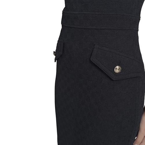 Image of Tommy Hilfiger Women's Short Sleeve Round Neck Novelty Button Tweed Mini Sheath Dress
