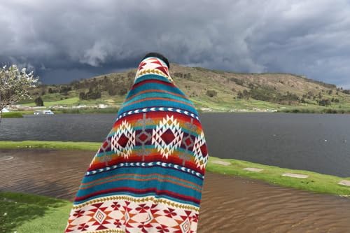 Image of Alpaca Wool Blanket - Warm, Thick, Ultra Soft, Throw 78 x 47, Reversible 2-in-1, Hypoallergenic, Non-Itchy, Washable - Great for Couch, Camping, Travel, Picnics & Cozy Home Comfort, Turquoise