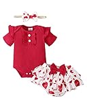 Mioglrie Newborn Valentines Day Outfit Baby Girl Clothes Romper Shorts Set Baby Girl Stuff Gifts Baby Girls' Clothing Summer Baby Girl Outfits Heat Red Baby Clothes Girl 0-3 Months