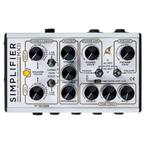 DSM & Humboldt - Simplifier MK-2 II DLX Zero Watt Dual Channel & Reverb Stereo Amplifier, Micro Amp, Mini Amp, Easy-to-Use Analog AMP Simulation with Headphone Output & AUX Slots - 200mA & 9 to 12 V