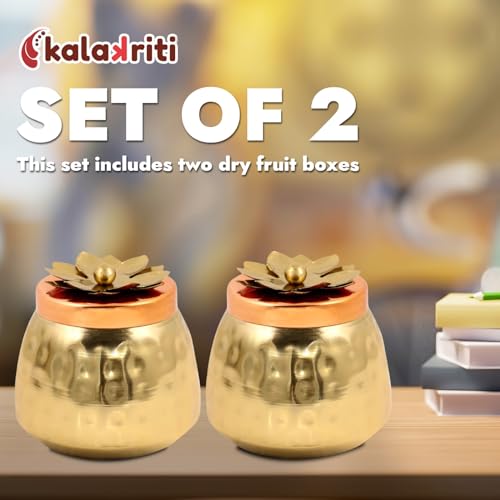 Image of Kalakriti Hammered Gold Copper Finish Dryfruits Jar with Lid (Set of 2, 4x4 inch) | Airtight Food Storage Containers | Dining Table Decor | Home Decoration Jars for Wedding Diwali Return Gift