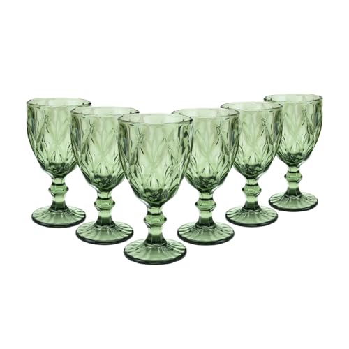 Lyor Diamond Conjunto 6 Taças para Água de Vidro, Verde, 325 ml