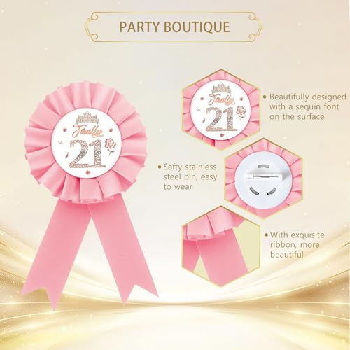 Image of Finally 21 Tinplate Badge, Happy 21st Birthday Button, Rose Gold Crown Badge Pin for Women, Diamond Brooch Buttons for Twenty One Birthday Party