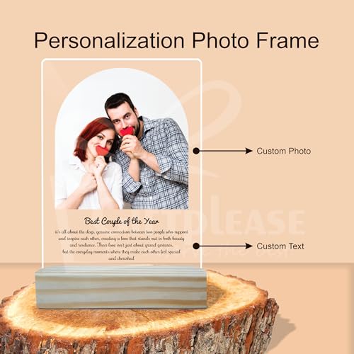 Image of Giftplease Customized Photo And Text Frame With Wooden Stand | Personalised Printed Photo Frame | Gift | Birthday | Anniversary (Transparent, 5MM, 6 * 8 Inches), Tabletop