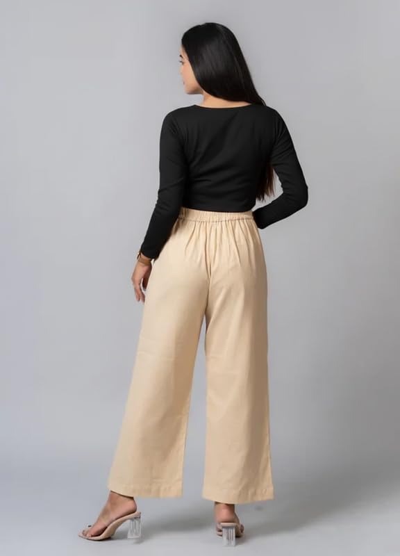 Image of Moirai Pure Cotton Wide Leg Women Trouser Stylish Mid Rise Relaxed Straight Fit Loose Pants Casual Travel Office Formal Wear