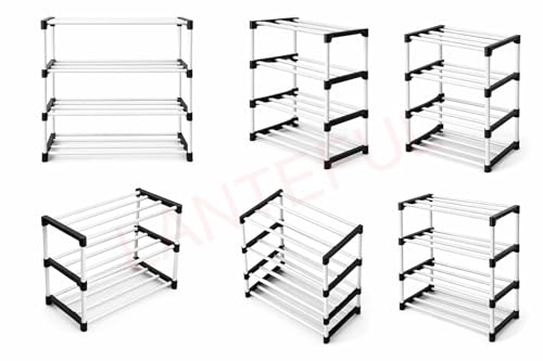 Image of 4 Tier Plastic Shelf Organizer for Wardrobe, Adjustable Almirah Divider for Clothes Storage, Multipurpose Cupboard Rack,Multipurpose use Bookshelf,Collapsible Wardrobe,Kids Rack Cabinet Children stand