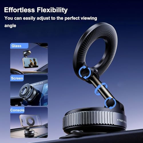 Image of Prime Series 2026 Upgraded 360 Magnetic Car Mobile Holder for Dashboard Vacuum Suction Phone Holder Mount Hand Free Magnetic Cell Phone Stand with Strong Grip Shockproof Suction Cup for Car, Office