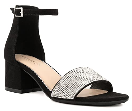 Image of LONDON FOG Women's Nikki Low Two Piece Block Heel Dress Shoe Ladies Ankle Strap Pump Sandal
