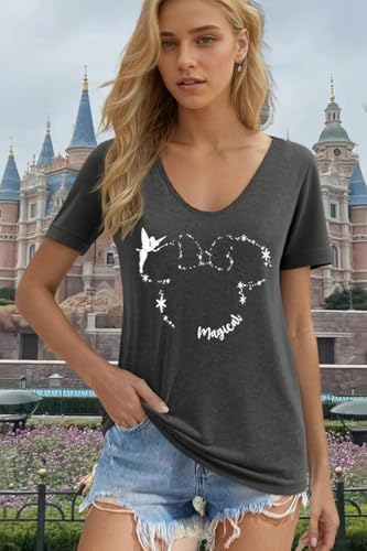 Magical T Shirt Women Believe in Magic Tees Cute Graphic Printed V Neck Tee Family Vacation Trip Short Sleeve Shirt Top2