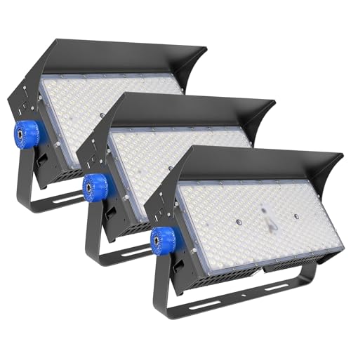 3Pack LED Flood Light Outdoor 300W, 39000LM 1500W Equivalent Outside Spotlight Flood Light, 4000K Warm White Stadium Lights Outdoor LED, Commercial Ar