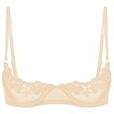 ACSUSS Womens Sheer Lace Lingerie 1/4 Cups Underwire Bras Bare Exposed Breast Push Up Bra Tops Nude Large