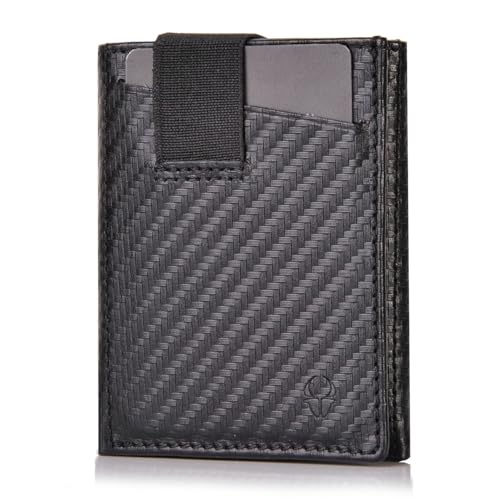 DONBOLSO Wallet 2 - Slim Wallet mit Münzfach - 8 Kartenfächern - bis 12 Karten - RFID Schutz - echtes Leder - Mini Geldbörse in Carbonoptik