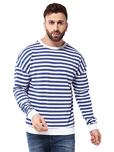 Image of GRITSTONES Men OversizedRound Neck Stripe Drop Shoulder Cotton T-Shirt