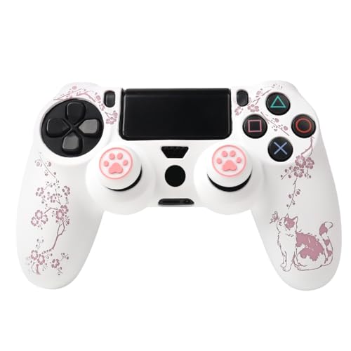 Image of Cat Among Blossoming Branches Design Controller Skin Cover with 2 Thumb Grips Compatible with PS4 /Playstation 4 Slim /Pro Controller