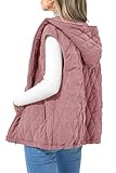 PRETTYGARDEN Women's 2024 Fall Vest Casual Sleeveless Hooded Zip Up Jacket Trendy Winter Coat Outerwear (Pink,Large)