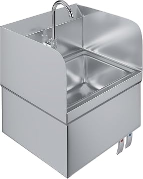 Stainless Steel Hands-Free Wall-Mounted Hand Sink 17" x 15" with Knee Pedals, Faucet & Side Splash Guards NSF Certified