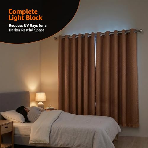 Image of Amazon Basics - Room Darkening Blackout Door Curtains, 100% Room Darkening | 5 Feet |Set of 2| Embossed | Self Deisgn |for Living Room and Bedroom | 115cmx 150cm, Color- Coffee