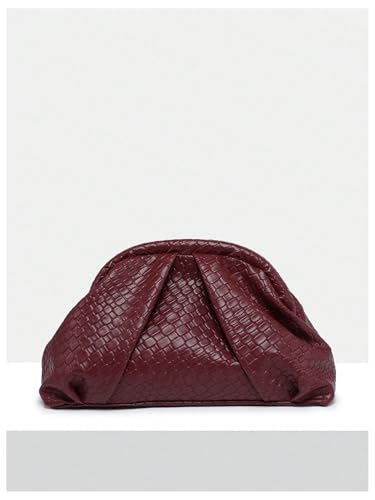 Image of OYOANGLE Women's Minimalist Woven Leather Clutch Purses Textured Kiss Lock Pleated Vintage Evening Handbags