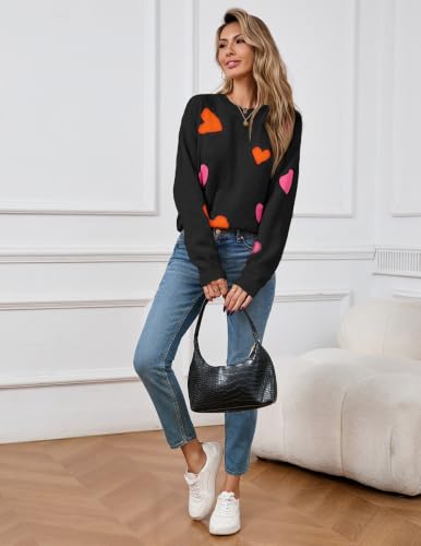 Image of Women's Cute Heart Sweaters Fall Casual Long Sleeve Knit Pullover Tops | 2026 Trendy Crew Neck Ribbed Kint Sweater Oversized Winter Outfit Clothes