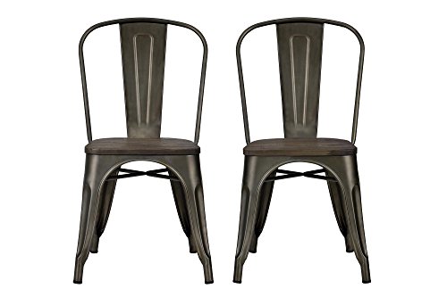 DHP Fusion Metal Dining Chair with Wood Seat, Distressed Metal Finish for Industrial Appeal, Set of two, Copper