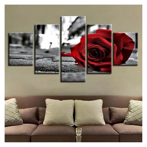 Affiches roses rouges pour masquer un mur vide avec un triptyque 5 pièces - 3