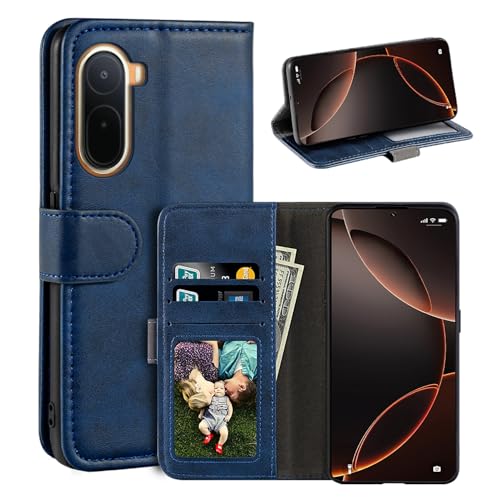 UOGNADGD ���U�[�t���b�v�J�o�[ Xiaomi Poco C85X 5G �Ƃ̌݊������� �J�[�h�X���b�g�t���E�H���b�g�P�[�X�A�}�O�l�b�g�N���[�W���[�A�L�b�N�X�^���h�ARFID�ϏՌ��t�H���I (�u���[)