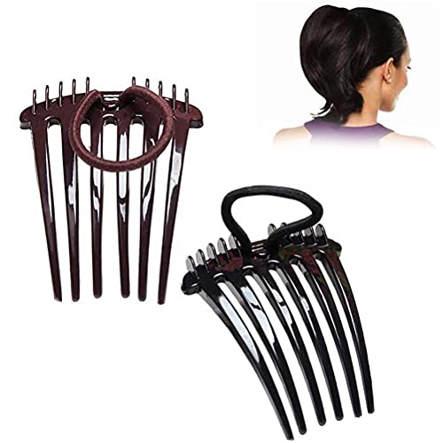Ejoyous Ponytail Volumizer 2 PCS Hair Side Comb Ponytail Volume Inserts Combs Hair Comb Hair Styling Tool with Elastic Band