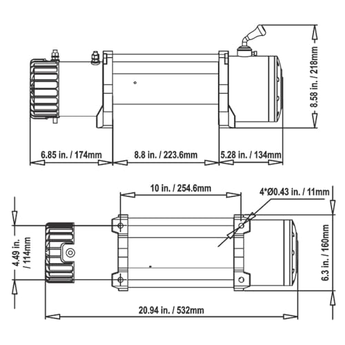 RUGCEL Winch 12000lb 12V con cable de acero negro miniatura 5