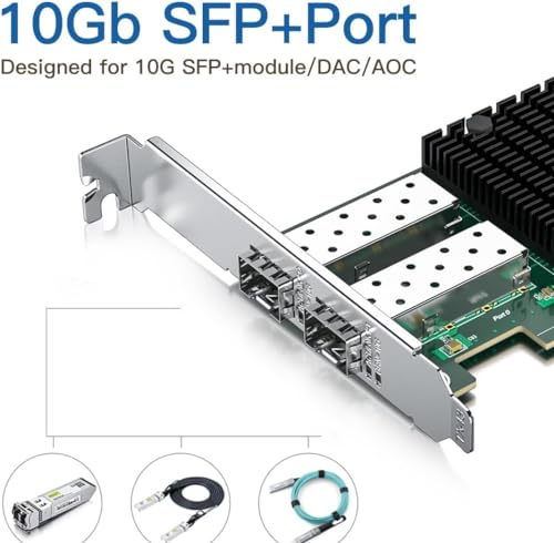 Image of H!Fiber.com 10G Ethernet Network Card, 2 Port SFP+ NIC, 10GbE CNA, X710-DA2 Equivalent Function, with Intel X710-BM2 Chip, Support Windows Server /Linux /VMware (No X11, MAC Support)