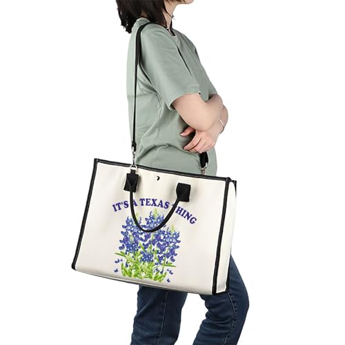 Image of JXGZSO It's a Texas Thing Bluebonnet and Yellow Rose of Texas Tote Bag Gift For Traveler