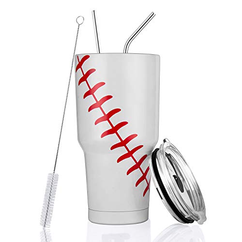 Joyclub 30oz Tumbler Stainless Steel Double Wall Vacuum Insulated Tumbler Cup Travel Mug with Lid, Straw and Cleaning Brush for Cold and Hot Drinks (B
