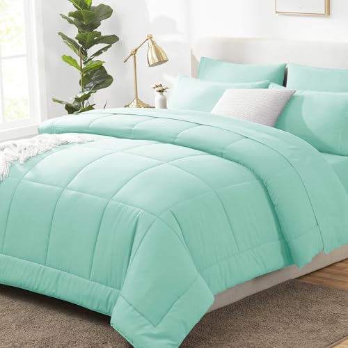 CozyLux King Size Comforter Set Mint Green, 7 Pieces Bed